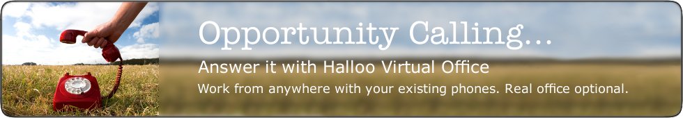 Opportunity Calling... Answer it with Halloo Virtual Office. Work from anywhere with your existing phones. Real office optional.