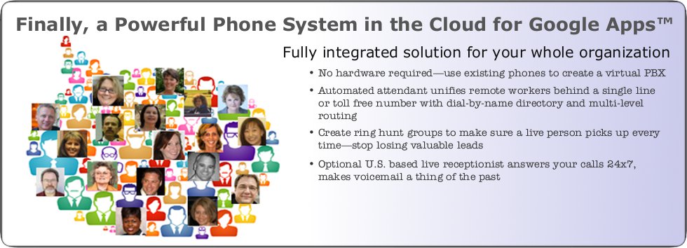 Finally, a Powerful Phone System in the Cloud for Google Apps(TM). Fully integrated solution for your whole organization